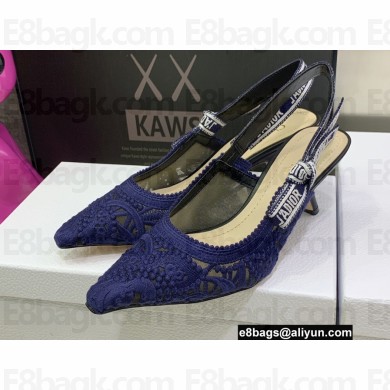 Dior Heel 6.5cm J'Adior Slingback Pumps in Macramé Embroidered Cotton Blue 2022