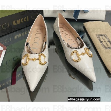 Gucci leather ballet flats with Horsebit and chain 621161 GG Embossed White 2022