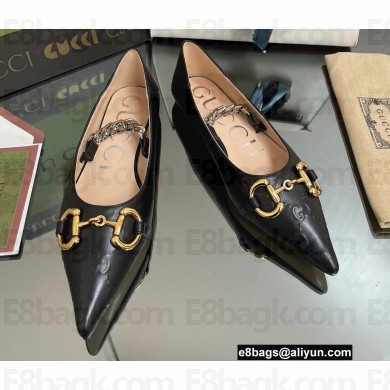 Gucci leather ballet flats with Horsebit and chain 621161 GG Embossed Black 2022