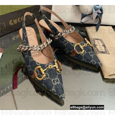 Gucci Slingbacks with Horsebit and chain Denim Blue 2022