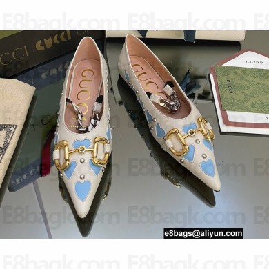 Gucci Lovelight crystals ballet flats with Horsebit and chain ‎713868 White 2022