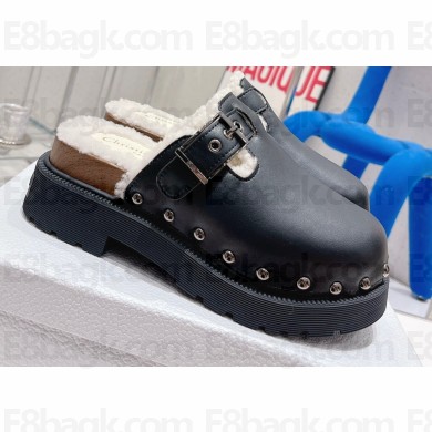 Dior Diorquake Clog in Calfskin and Shearling Black 2022