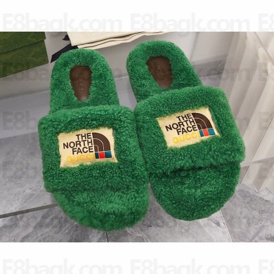 Gucci x The North Face shearling slides Green 2022