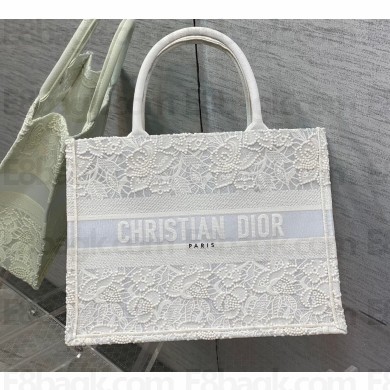 Dior Medium Book Tote Bag in Natural Macramé-Effect Embroidery 2022