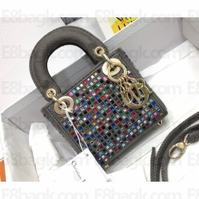 Lady Dior Micro Bag in Multicolor Crystal Embroidery Dark Gray 2022