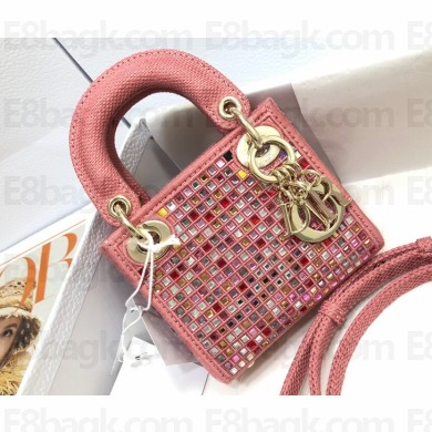 Lady Dior Micro Bag in Multicolor Crystal Embroidery Pink 2022