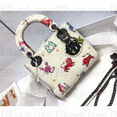 Lady Dior Mini Bag in Multicolor Dior Pixel Zodiac Printed Calfskin White 2022