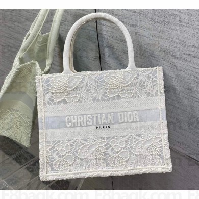 Dior Small Book Tote Bag in Natural Macramé-Effect Embroidery 2022