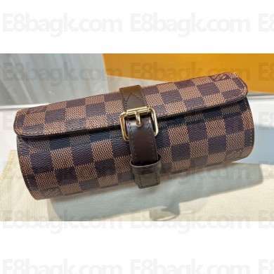 Louis Vuitton 3 Watch Case Damier Ebene Canvas