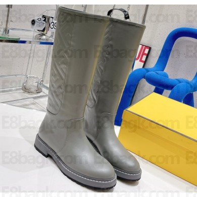 Fendi Logo Embossed Boots Gray 2022