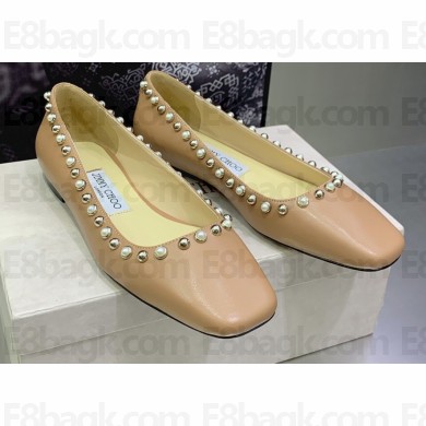 Jimmy Choo Pearl and Stud Ballet Flats Apricot 2022
