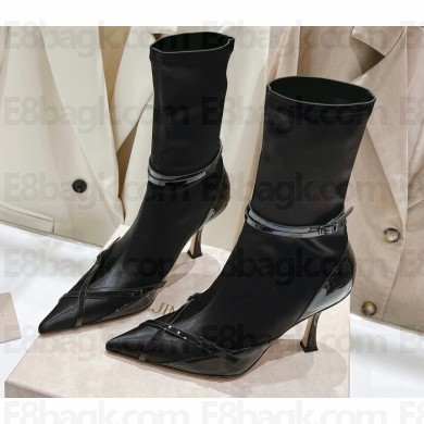Jimmy Choo Heel 10cm Satin and Patent Boots Black With Buckle 2022