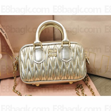 Miu Miu Matelassé nappa leather top-handle mini-bag 5BP077 Gold 2022