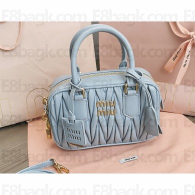 Miu Miu Matelassé nappa leather top-handle Small bag 5BB123 Light Blue 2022