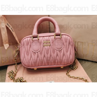 Miu Miu Matelassé nappa leather top-handle mini-bag 5BP077 Pink 2022
