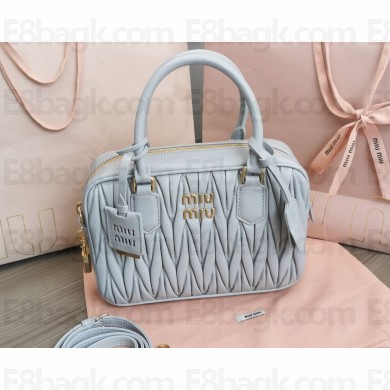 Miu Miu Matelassé nappa leather top-handle Medium bag 5BB124 Light Gray 2022