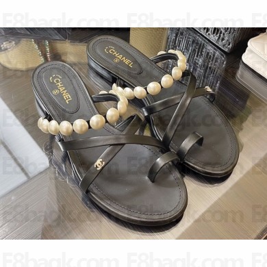 Chanel Pearls Flat Mules G37274 Black 2022