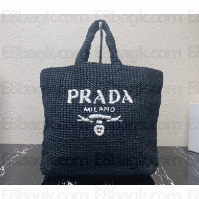 Prada Large raffia tote bag 1BG392 Black 2022