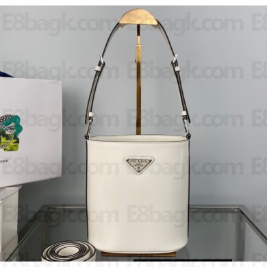 Prada Mini brushed-leather bucket bag 1BE059 White 2022