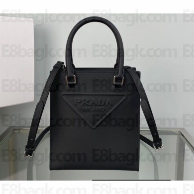 Prada embossed triangle logo Leather handbag 1BA333 Black 2022