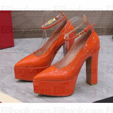 Valentino Heel 15.5cm platform 5.5cm Tan-Go Pointy Pumps in patent leather Orange 2022