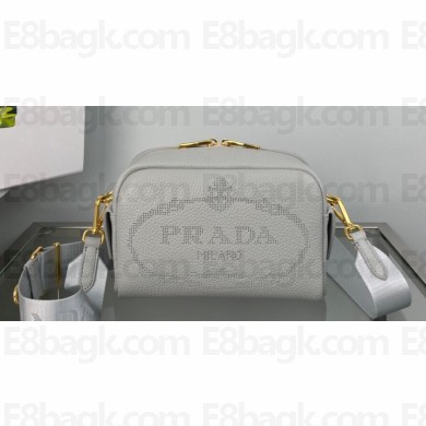 Prada Perforated logo Leather shoulder bag 1BH187 Gray 2022