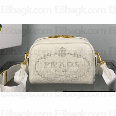 Prada Perforated logo Leather shoulder bag 1BH187 White 2022