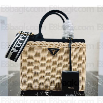 Prada Wicker and canvas tote bag 1BG835 Black 2022