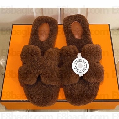 Hermes Woolskin with iconic "H" Oran Sandals Coffee
