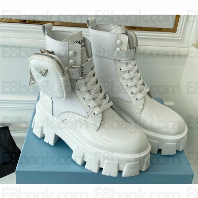 Prada Monolith leather and nylon fabric lace-up Ankle boots with Removable pouch 1T255M White