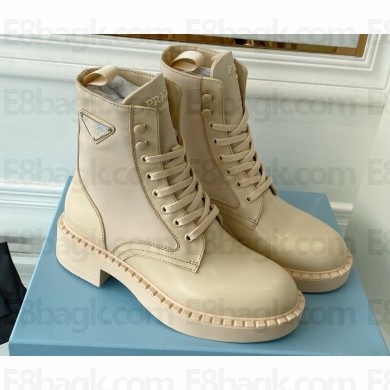 Prada Brushed leather and Re-Nylon lace-up Ankle boots 1T782M Beige