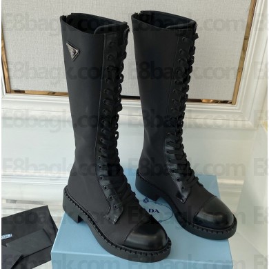 Prada Brushed leather and Re-Nylon lace-up High boots 1W906M Black