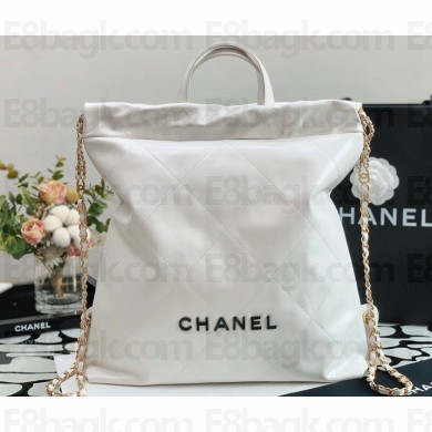 Chanel Calfskin CHANEL 22 Large Back Pack Bag AS3313 White/Lacquered Metal 2022