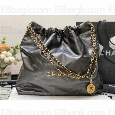Chanel Calfskin CHANEL 22 Medium Handbag AS3261 Metallic Silver Gray 2022