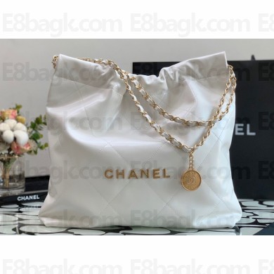Chanel Calfskin CHANEL 22 Medium Handbag AS3261 White/Gold 2022