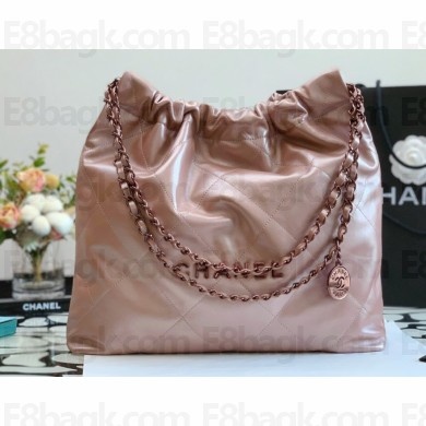 Chanel Calfskin CHANEL 22 Medium Handbag AS3261 Metallic Nude Pink/Lacquered Metal 2022