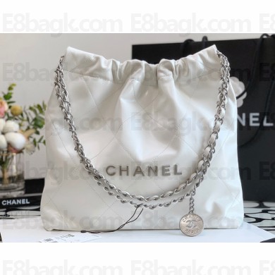 Chanel Calfskin CHANEL 22 Small Handbag AS3260 White/Silver 2022