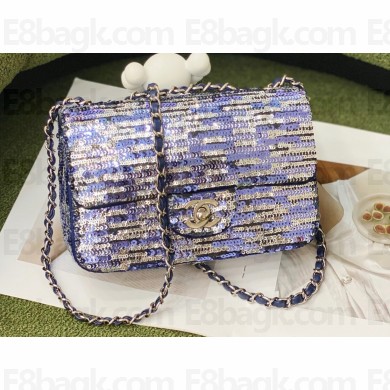 Chanel Sequins Mini Classic Flap Bag Blue 2022