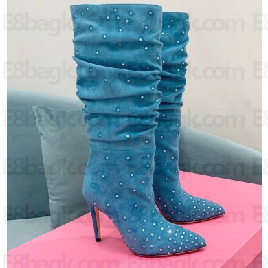 Paris Texas Heel 9cm Holly embellished suede boots Blue 2022