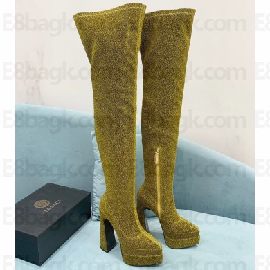 Versace Heel 15cm Platform 5.5cm Leather Knee-high boots Glitter Gold 2022