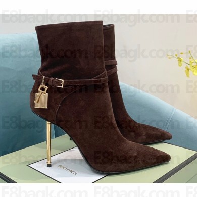Tom Ford Heel 10.5cm LEATHER PADLOCK ANKLE boots Suede Coffee 2022