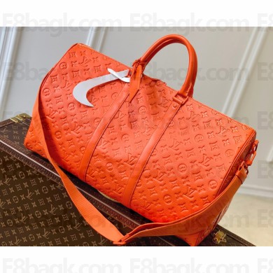 Louis Vuitton Taurillon Monogram leather Keepall Bandoulière 50 Bag M20963 Orange