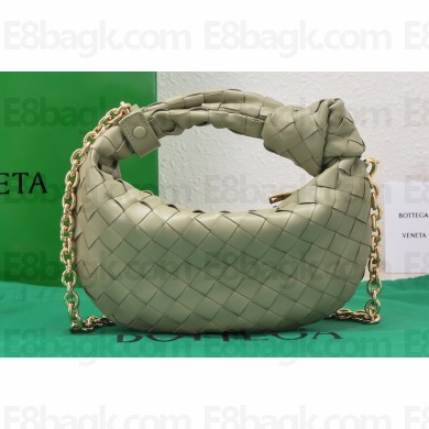 Bottega Veneta Chain mini jodie intrecciato leather top handle bag Pale Green