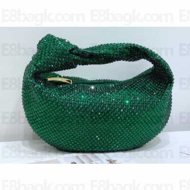 Bottega Veneta mini jodie rhinestone-embellished satin top handle bag Green