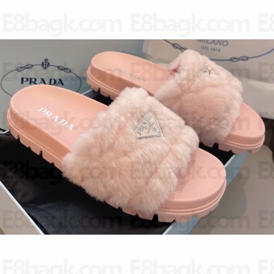 Prada triangle logo Shearling slides 1XX592 Pink 2022