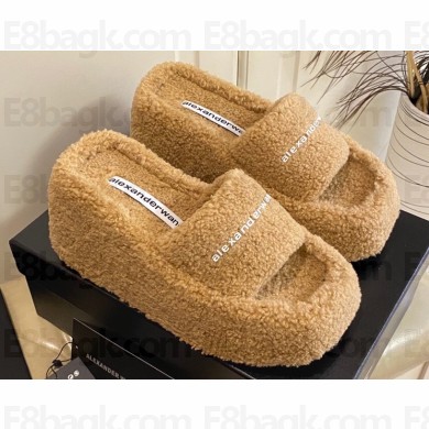 Alexander Wang Heel 9.5cm Platform 6cm Taji Slide Sandals Shearling Camel 2022