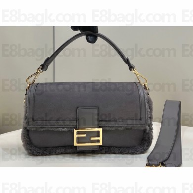 Fendi Medium Baguette sheepskin bag Gray