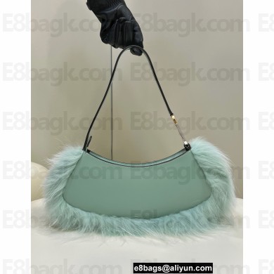 Fendi O’Lock Swing leather and fox fur Pouch Bag Mint Green