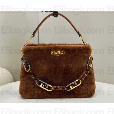 Fendi O’Lock Zipper Shoulder Bag Brown sheepskin