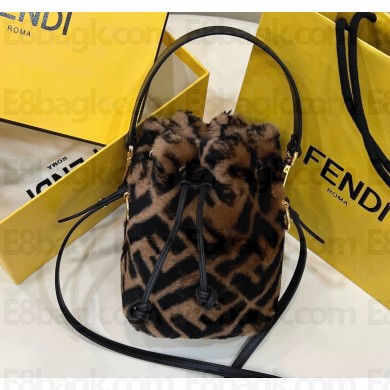Fendi Mon Tresor Mini bucket bag brown sheepskin